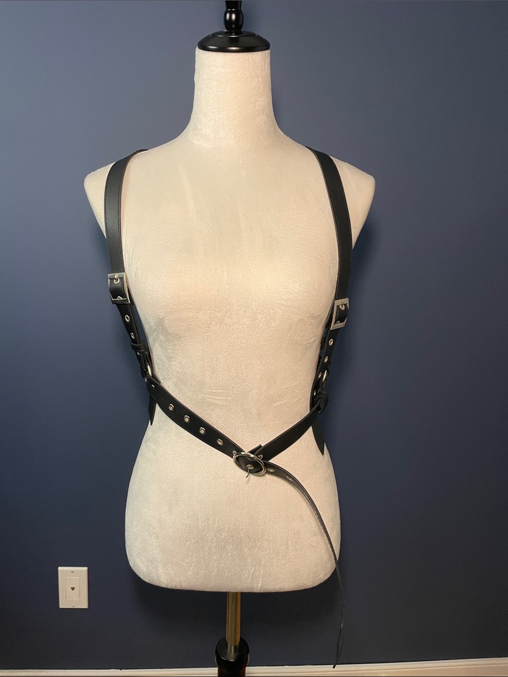 Adjustable Black Leather Harness Top